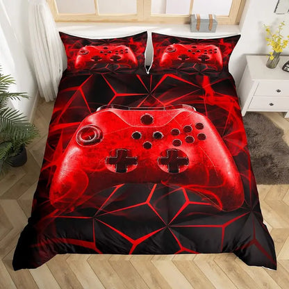 Bedroom  Teen Boys Gamer Duvet Cover Set Queen/King Size,Boys Gamepad Comforter Cover,Black Classic Retro Gaming Polyester Quilt Cover