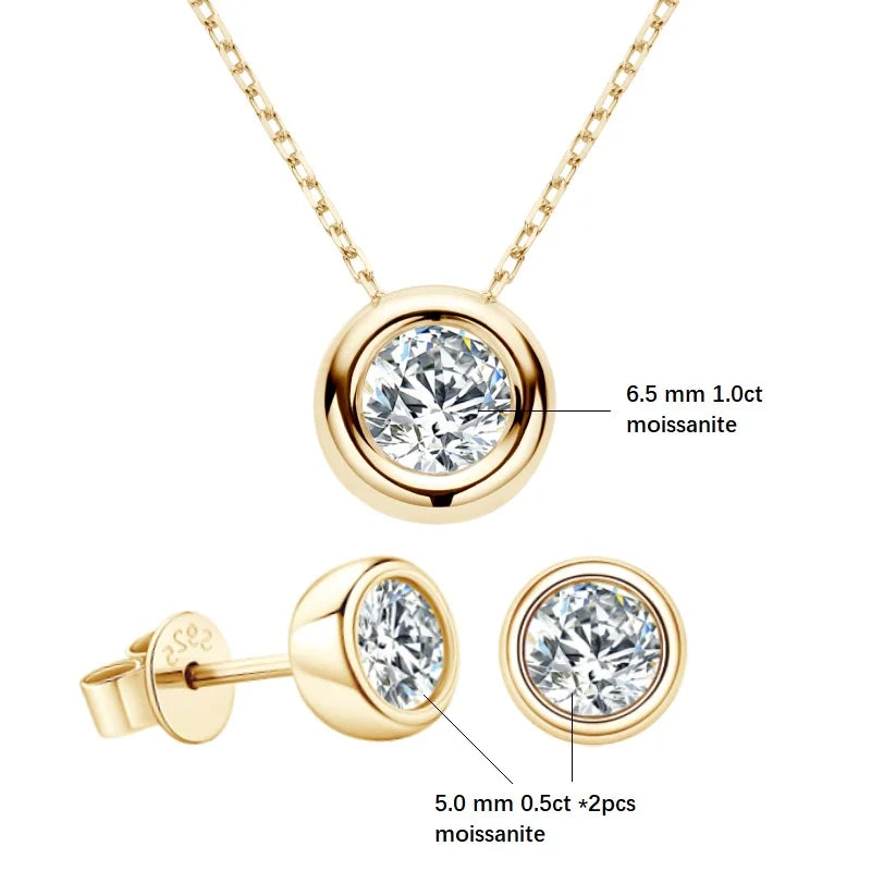 Jewellery Real 3ctw. D Color Moissanite Jewelry Set 925 Silver 18k Gold Plated Pendant Necklace Stud Earrings Set for Women Men Gift