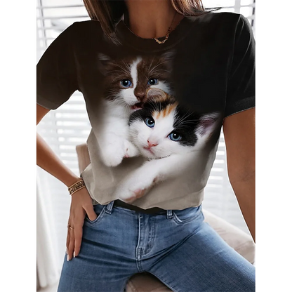 Woman clothing   3d Dogs Cat Print T Shirt Fashion Womens Tees Tops