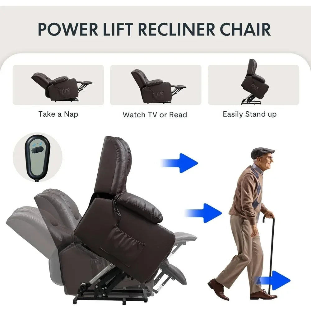 Living Room Power Lift Recliner Chair, Electric Leather Lift Recliner Chair W/Massage & Heat Cup Holders Lift Reclining Chair Sofa, Recliner