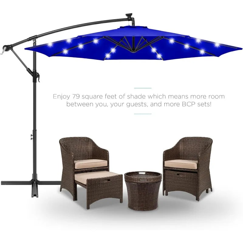 Outdoor 10ft Solar LED Offset Hanging Market Patio Umbrella for Backyard, Poolside, Lawn and Garden w/Easy Tilt Adjustment