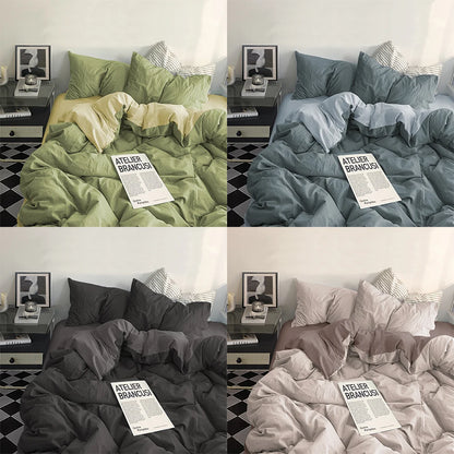 Bedroom  YanYangTian Bed Linen Bedding set Washed Cotton Four-Piece Bed Sheets Set Comfort Sets Solid Christmas Couple Bed Quilt Cover