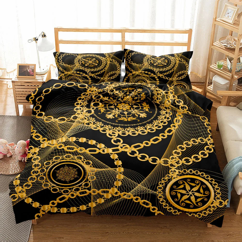 Bedroom  Seamless Chains Baroque Pattern  Bohemian Bedding Set Small Single Twin Double Queen King Cal King Size Bed Linen Set