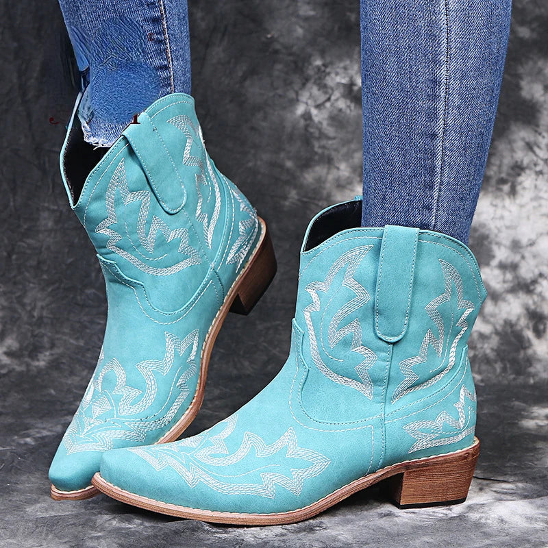 Woman shoes Casual Autumn Winter Western Cowboy Ankle Boots Women Snake Leather Cowgirl Booties Short Cossacks botas High Heels Shoes