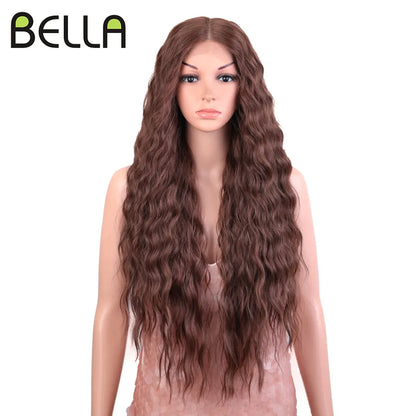 Crown & Glory Wigs  BELLA Lace Wigs Synthetic Deep Wave Curly Synthetic Lace Front Wig Blonde Wig Pink 30 Inch Hair Wigs For Black Women Cosplay