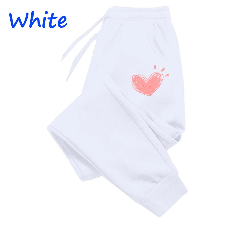 Woman clothing   Cute Heart Printed Sweatpants  Long Pants