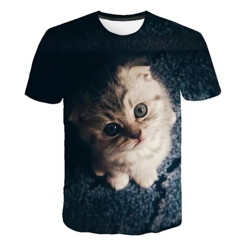 Woman clothing  3D Printed Mysterious Cat T-Shirt For Women Men Cute Animal Graphic T Shirts Summer Fashion Loose Tees Short Sleeves O-Neck Tops