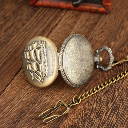 Jewellery   Steampunk U.S.S Constitution 1797-1997 Quartz Pocket Watch Sailing Canvas Boat Necklace Pendant Bronze Pocket Timepiece Gift