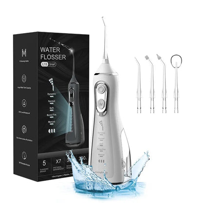 Bathroom Portable Dental Oral Irrigator Water Flosser USB Rechargeable 4 Nozzles Water Jet 300ml Water Tank Waterproof IPX7