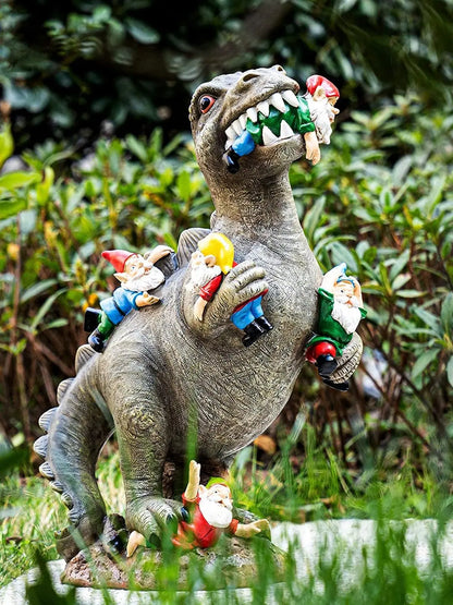 Outdoor  Garden Dinosaur Eating Gnome Statues Outdoor Funny Resin Figurines Sculpture Decor for Garden Patio Lawn Yard Ornament Decor 1pc