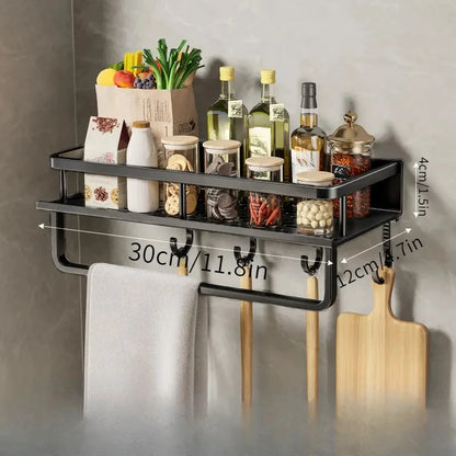 kitchen  30/40/50CM Kitchen Rack Wall-mounted Spice Storage Rack with Hook Rod Kitchen Utensils