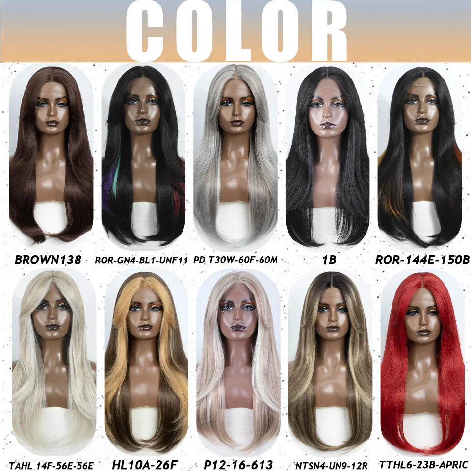 Crown & Glory Wigs  Synthetic Wigs 26 Inch Long Straight Lace Wigs With Bnags Lace Front Wig For Women Ombre Blonde Brown Cosplay Daily Party Wigs