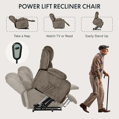 Living Room Power Lift Recliner Chair, Electric Leather Lift Recliner Chair W/Massage & Heat Cup Holders Lift Reclining Chair Sofa, Recliner