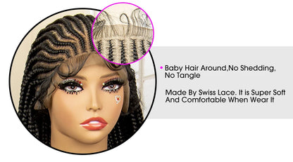 Crown & Glory Wigs  34 Inches Handmade Synthetic Braiding Wig HD Full Lace Cornrow Braided Wigs Back Knotless Box Braids Wig for Black Women