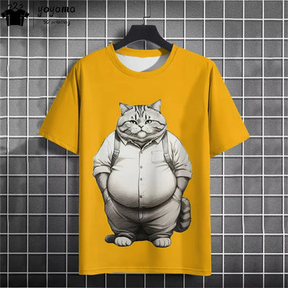 Men clothing  Funny Fat Cat Graphic T shirts Short Sleeve