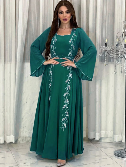 Muslim family   Ramadan Embroidery Abaya for Women Eid Mubarak Djellaba Marocain Jalabiya Saudi Arabic Robe Dubai Turkey Kaftan Islamic Clothing