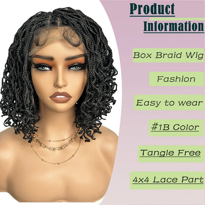 Crown & Glory Wigs Synthetic 4x4 Lace Front Braid Wig 14inch Curly Faux Locs Black Color Large Parting Space Twist Dreadlock Wigs for Black Women