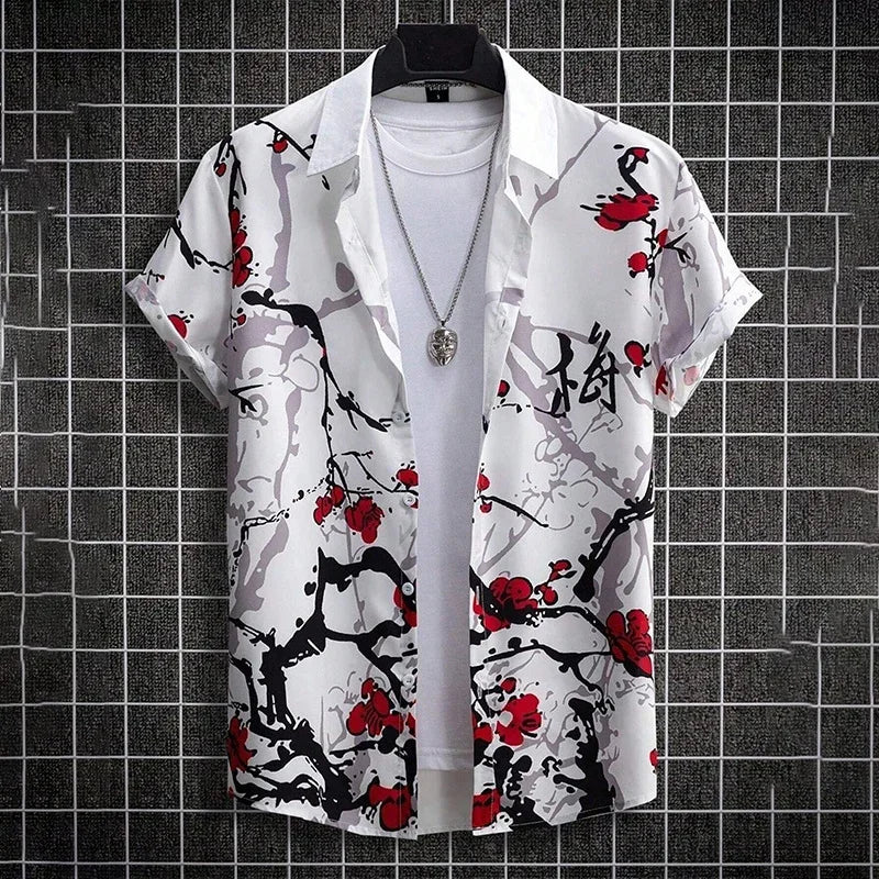 men clothing  Graffiti Blossom Printed Shirts For Men  Long Sleeve T Shirt