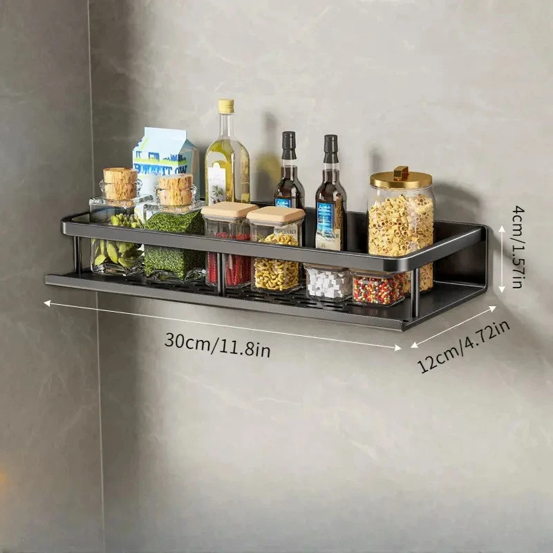 kitchen  30/40/50CM Kitchen Rack Wall-mounted Spice Storage Rack with Hook Rod Kitchen Utensils