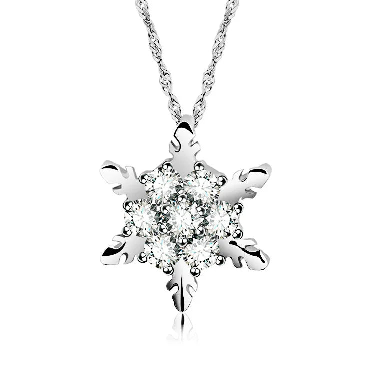 Jewellery   New Zircon Inlaid Snowflake Necklace with Female Instagram Style Creative Design Sense, Long Tassel Collarbone Chain