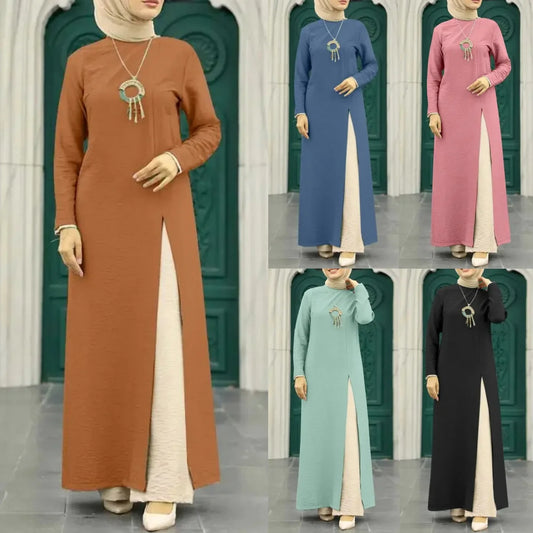 Muslim family   Abayas for Women, Long Sleeve, High Split Hems Robe, Elegant Women's Dress, Ice Silk, Wrinkle, Fashion, 2021