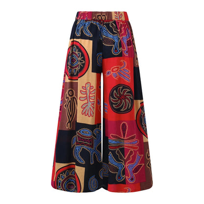 Woman clothing   Elastic Pants Waist Loose Casual Print Wide Leg Pants Slim