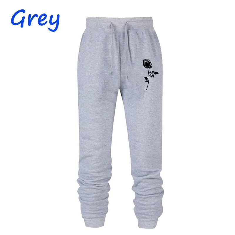 Woman clothing   Rose Printed Loose Long  Casual Fleece Sweatpants