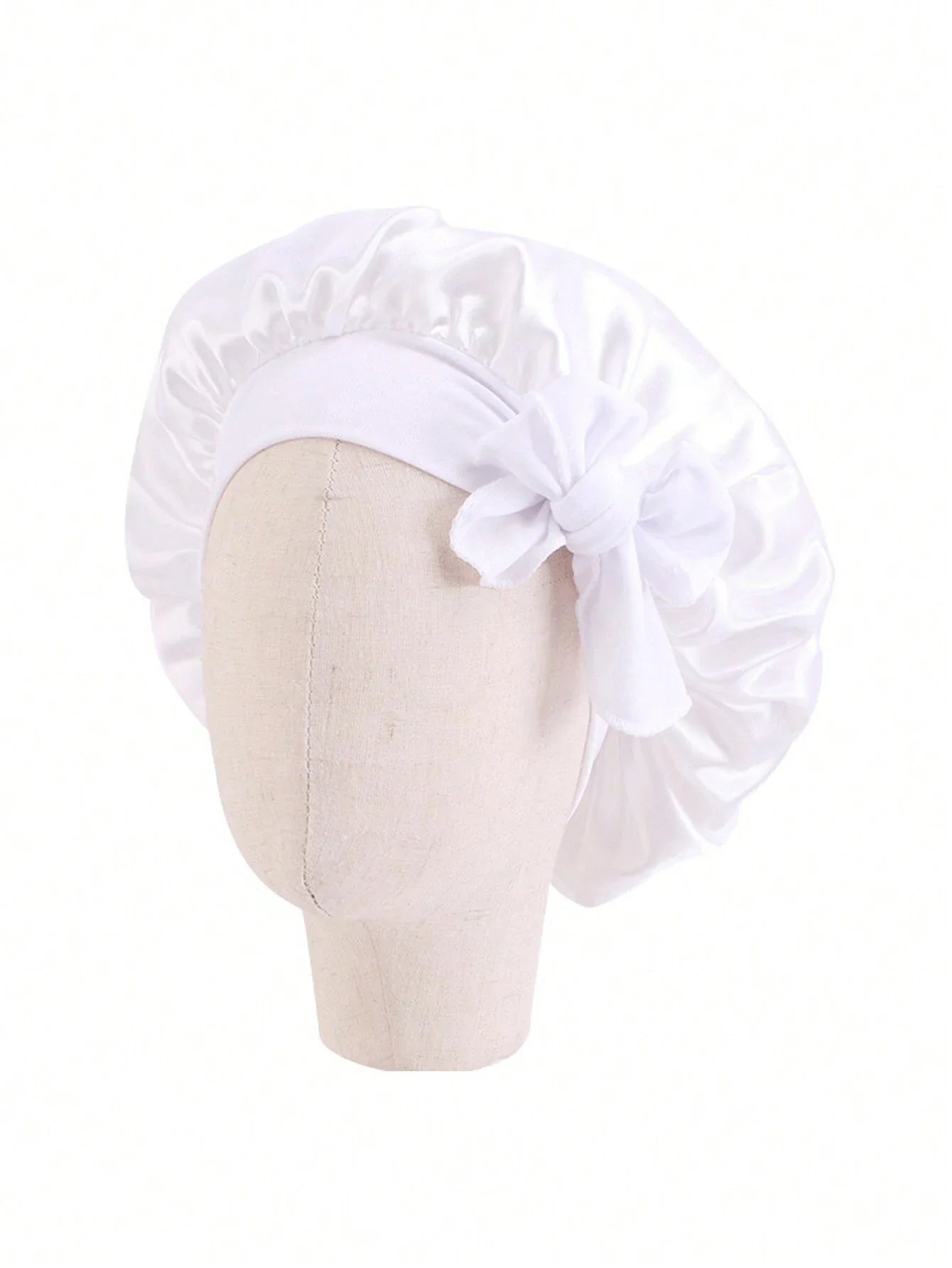 Style & Shine Hair  Satin Solid  Silky Bonnets With Long Tie Bands Elastic Shower Cap Adjustable