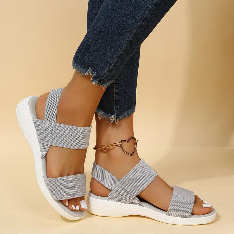 Woman shoes   Casual and Comfortable All-match Hollow Elastic Band Buckle Trifle Bottom Women's Sandals Solid Color Plus Size Women's Sandals