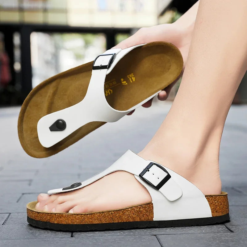 woman shoes  Genuine Leather Couple Style Cork High Quality Soft Cork Slides Footwear for Men Women Unisex 36-46 Cork Flip Flops