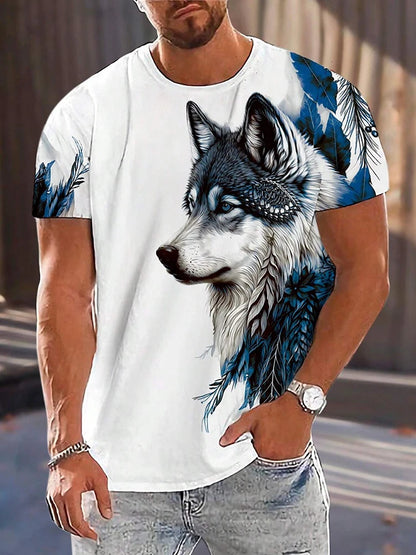 Men clothing  Different Pupil Wolf Print Men's T-shirt