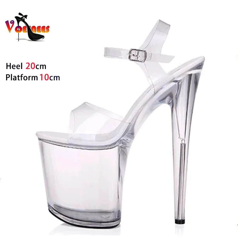 Woman shoes Summer Sandals Women 13 15 17 20cm High Heel Crystal Thin Heels Women Luxury Wedding Shoes Sexy Transparent Platform Sandals