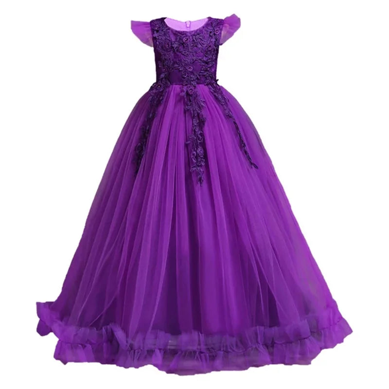 Girl clothing  4-15Yrs Lace Teenagers Kids Girls Wedding Long Dress Elegant Princess Party Pageant Formal Sleeveless  Dress