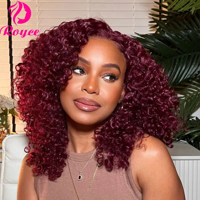 Crown & Glory Wigs  Short Bob Wigs 99J Kinky Curly Bob Wig Lace Front Human Hair Wigs For Women 13x4 Red Burgundy Lace Wig 4x4 Lace Closure Wig