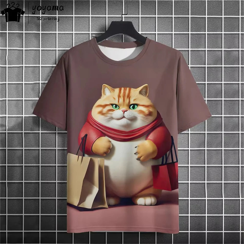 Men clothing  Funny Fat Cat Graphic T shirts Short Sleeve