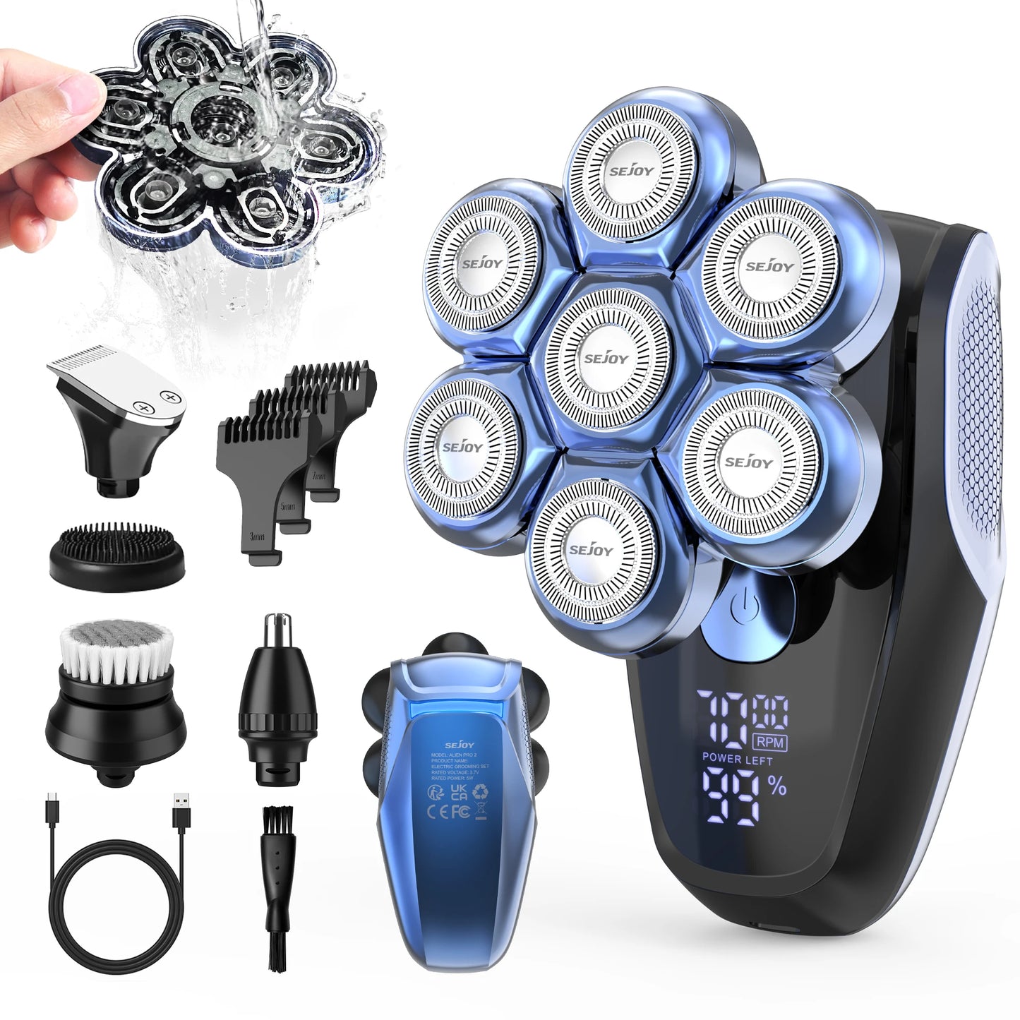 Bathroom   Sejoy 5 In 1 Electric Head Shaver for Bald Men 7 Blades Floating Razor Hair Trimmer USB Rechargeable LED Display Beard Shavers