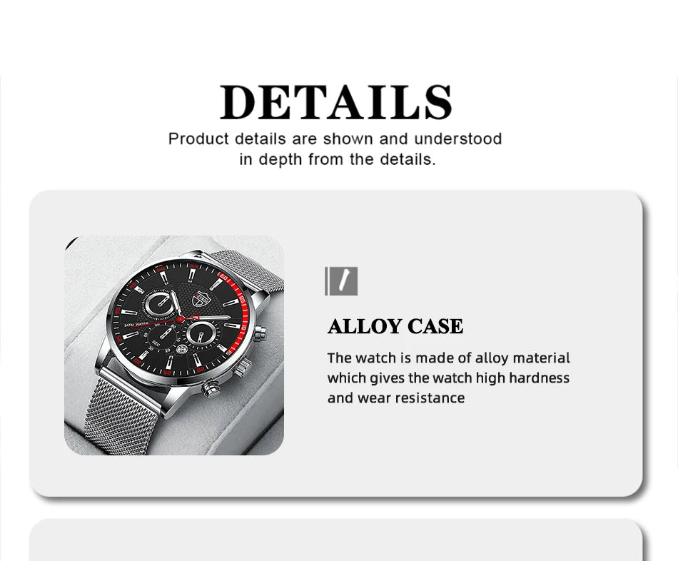 Jewellery  Mens Fashion  Watches Men Business Casual Quartz Wrist Watch Luxury Silver Stainless Steel