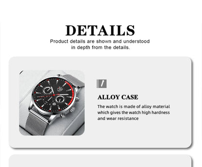 Jewellery  Mens Fashion  Watches Men Business Casual Quartz Wrist Watch Luxury Silver Stainless Steel