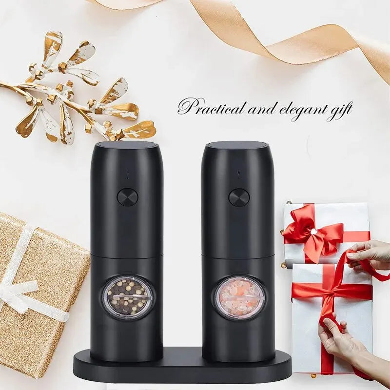 Kitchen Electric Salt and Pepper Grinder Set with Charging Base and LED Light Adjustable Coarseness Automatic Spice Herb Mill kitchen appliance