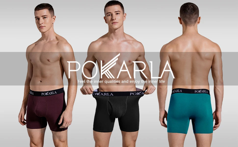 Men clothing   POKARLA 5pcs Men’s Cotton Boxer Shorts Open Fly U Pouch Soft Breathable Male Underwear Tagless Sexy Underpants Elastic Panties