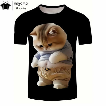 Men clothing  Funny Fat Cat Graphic T shirts Short Sleeve