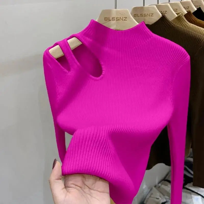 Woman clothing   Turtleneck Knitted Women Sweater Ribbed Pullovers Autumn Winter Basic Women Sweaters Fit Soft Warm Tops