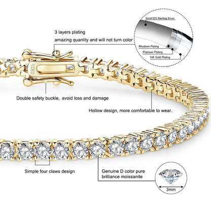 Jewellery   Anziw 925 Sterling Silver Plated 14K Gold Tennis Bracelet 3mm 5mm