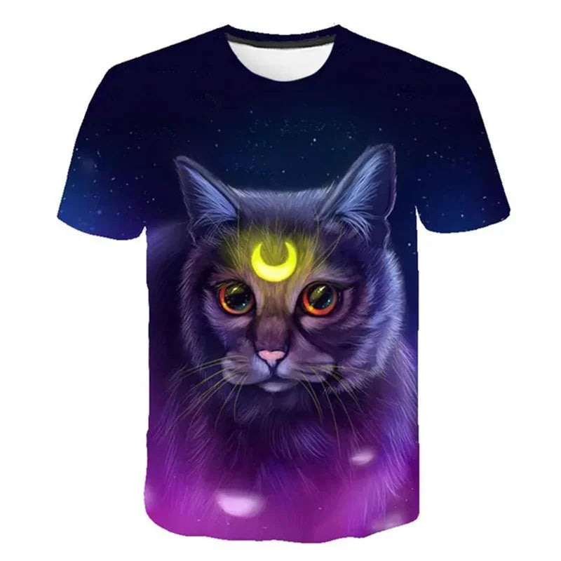 Woman clothing  3D Printed Mysterious Cat T-Shirt For Women Men Cute Animal Graphic T Shirts Summer Fashion Loose Tees Short Sleeves O-Neck Tops