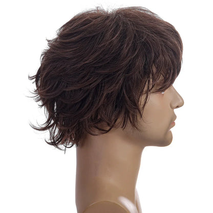 Crown & Glory Wigs   Men Short Brown Hair Synthetic Wigs for Men's Daily Wig Male Curly Natural Looking Hair Heat Resistant Breathable