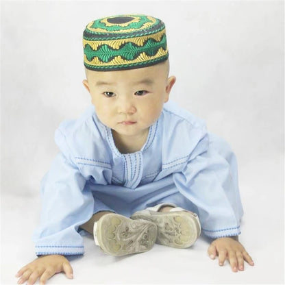 Muslim family   Eid Ramadan Kids Jubba Thobe Muslim Clothing Islamic Abaya Dubai Kaftan Mubarak Prayer Toddler 1-3 Years Old Boys Robes 70-100CM