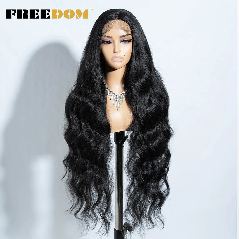 Crown & Glory Wigs   FREEDOM Synthetic Lace Front Wigs For Women 36" Long Body Wave Lace Wig Ombre Brown Blonde Highlight Cosplay Wigs Heat Resistant