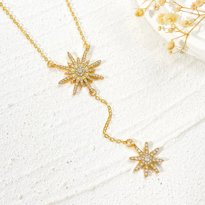 Jewellery   New Zircon Inlaid Snowflake Necklace with Female Instagram Style Creative Design Sense, Long Tassel Collarbone Chain