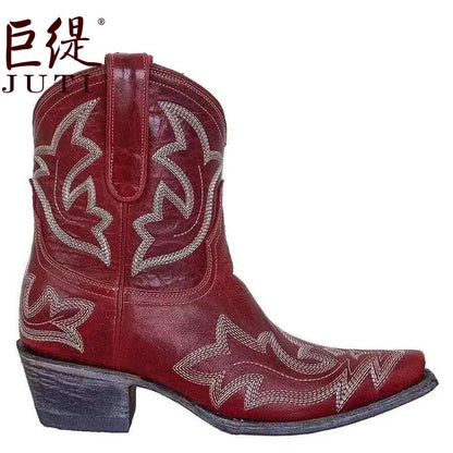 Woman shoes Casual Autumn Winter Western Cowboy Ankle Boots Women Snake Leather Cowgirl Booties Short Cossacks botas High Heels Shoes