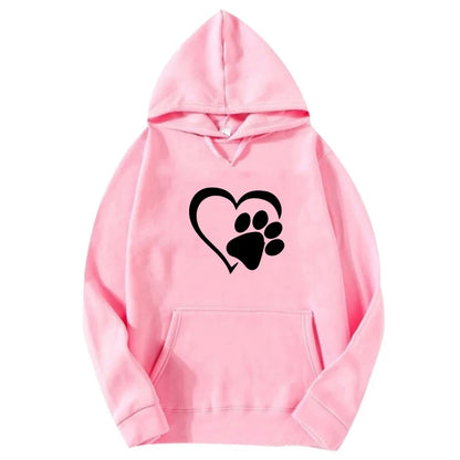 Woman clothing   New Cute Dog Paw and Heart Shape Print Hoodies Women Casual Long Sleeve Hoodies Autumn Winter Pullovers Plus Size